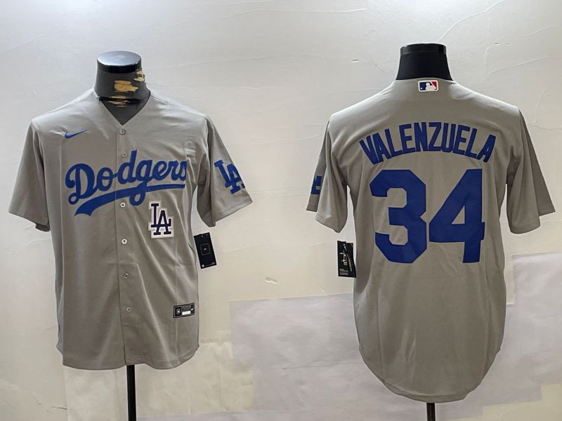 Men Los Angeles Dodgers 34 Valenzuela Grey Game 2024 Nike MLB Jersey style 11204